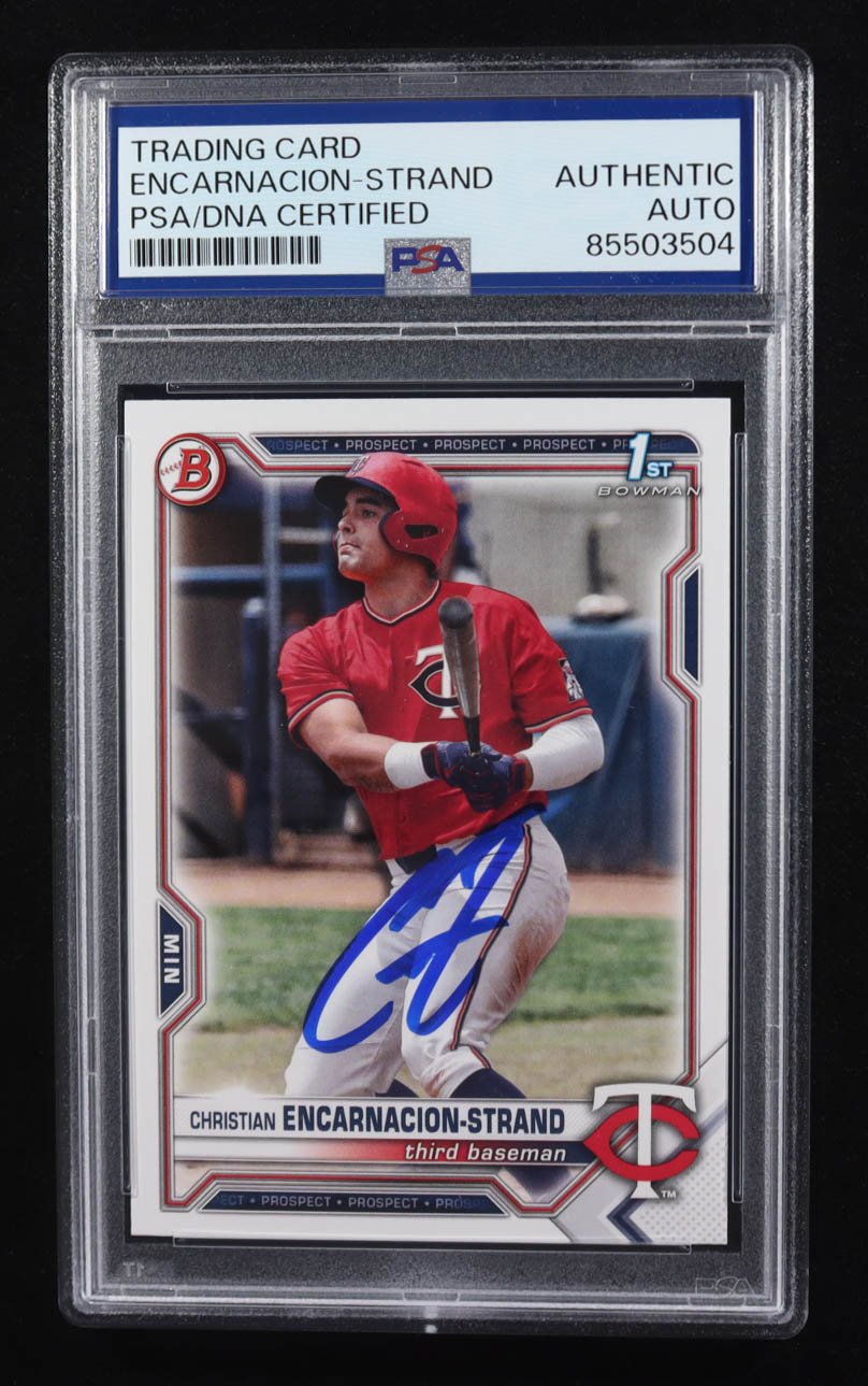 Christian Encarnacion-Strand Signed 2021 Topps 1st Bowman Trading Card #BD-9 RC (PSA | Autograph Graded PSA Authentic) at PristineAuction.com Christian Encarnacion-Strand Signed 2021 Topps 1st Bowman Trading Card #BD-9 RC (PSA | Autograph Graded PSA Authentic) at PristineAuction.com