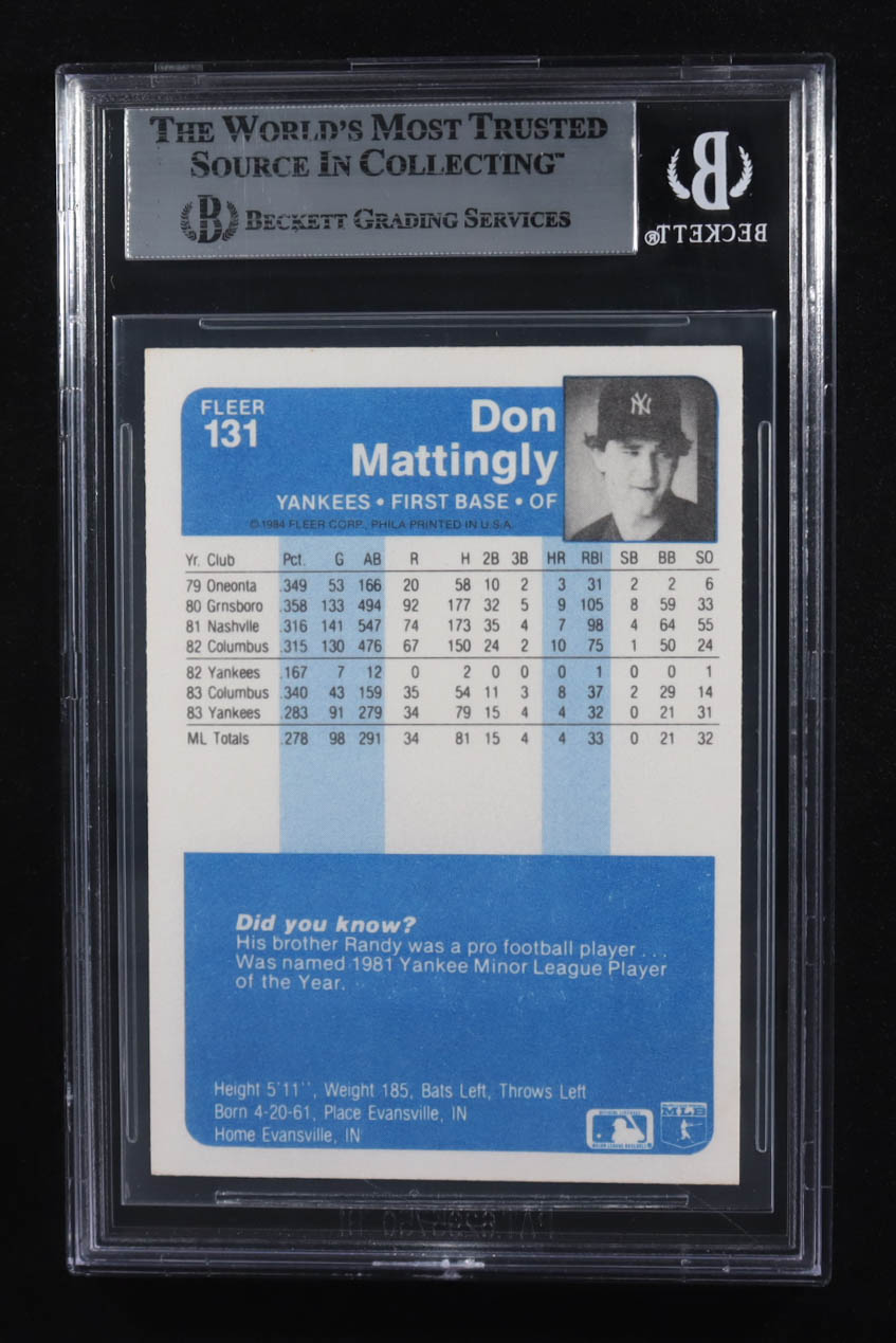 Don Mattingly Signed 1984 Fleer #131 Inscribed "Donnie Baseball" (BGS | Autograph Graded BGS Authentic) at PristineAuction.com Don Mattingly Signed 1984 Fleer #131 Inscribed "Donnie Baseball" (BGS | Autograph Graded BGS Authentic) at PristineAuction.com