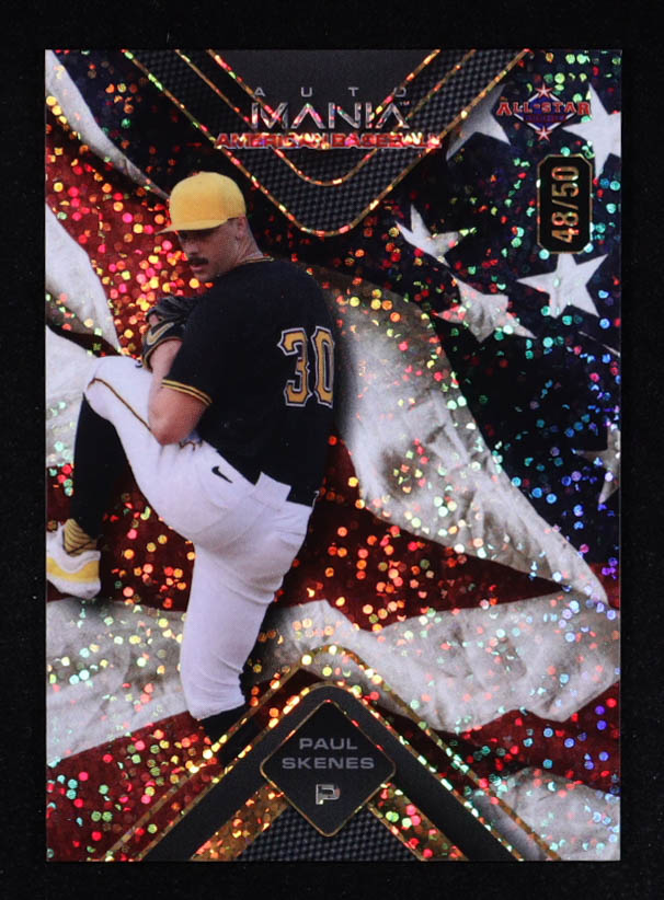 Paul Skenes 2024 Wild Card Automania American Flag Silver Sparkle #AMATPS RC #48/50 at PristineAuction.com Paul Skenes 2024 Wild Card Automania American Flag Silver Sparkle #AMATPS RC #48/50 at PristineAuction.com