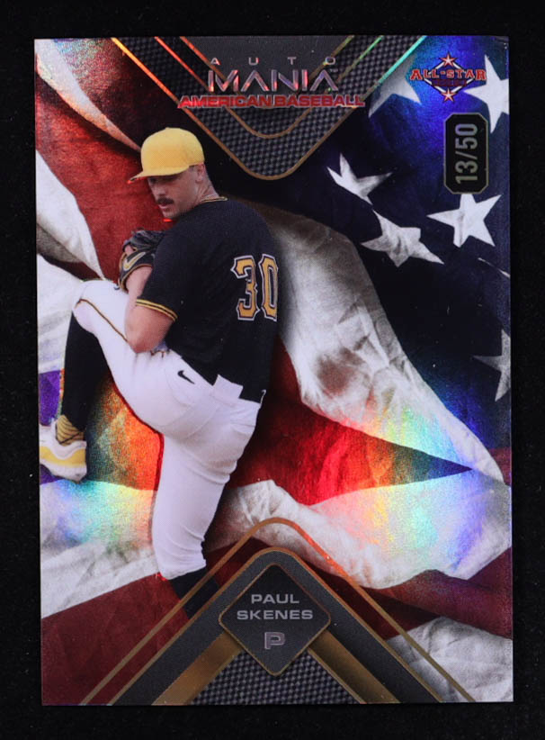 Paul Skenes 2024 Wild Card Automania American Flag Silver #AMATPS RC #13/50 at PristineAuction.com Paul Skenes 2024 Wild Card Automania American Flag Silver #AMATPS RC #13/50 at PristineAuction.com