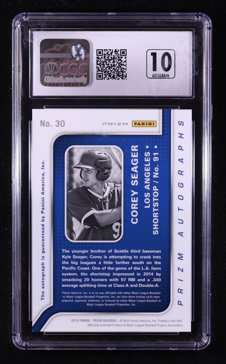 Corey Seager 2015 Panini Prizm Autographs Silver #30 RC (CGC 9.5 | Auto 10) at PristineAuction.com Corey Seager 2015 Panini Prizm Autographs Silver #30 RC (CGC 9.5 | Auto 10) at PristineAuction.com