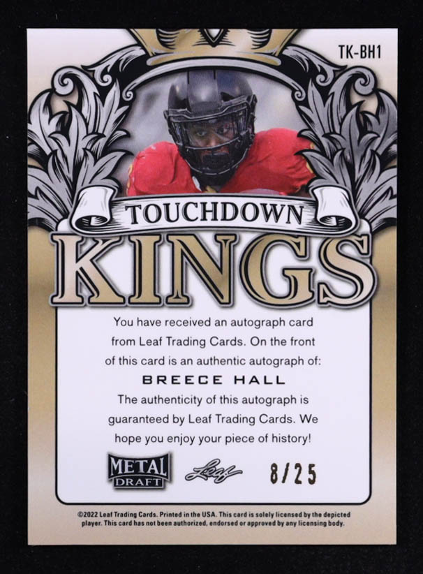 Breece Hall 2022 Leaf Metal Draft Touchdown Kings Autographs Ice #TKBH1 #8/25 at PristineAuction.com Breece Hall 2022 Leaf Metal Draft Touchdown Kings Autographs Ice #TKBH1 #8/25 at PristineAuction.com