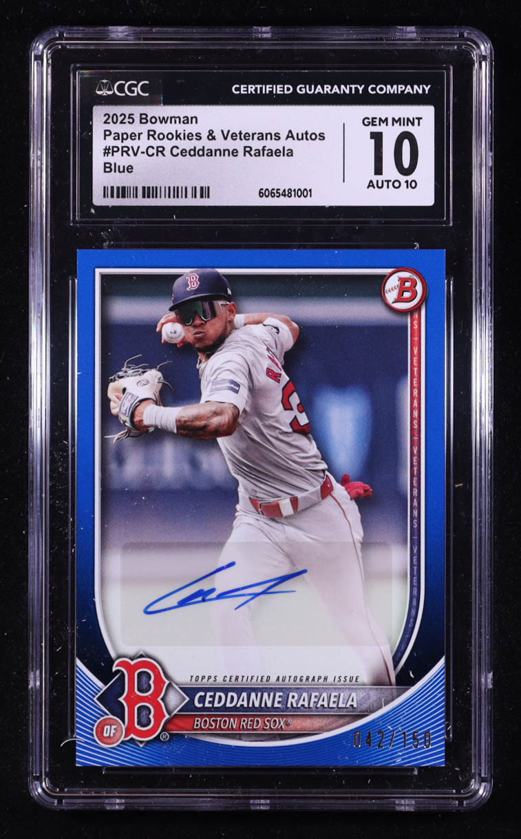 Ceddane Rafaela 2025 Bowman Paper Rookies & Veterans Autos Blue #PRV-CR #042/150 (CGC 10 | Autograph Graded 10) at PristineAuction.com Ceddane Rafaela 2025 Bowman Paper Rookies & Veterans Autos Blue #PRV-CR #042/150 (CGC 10 | Autograph Graded 10) at PristineAuction.com