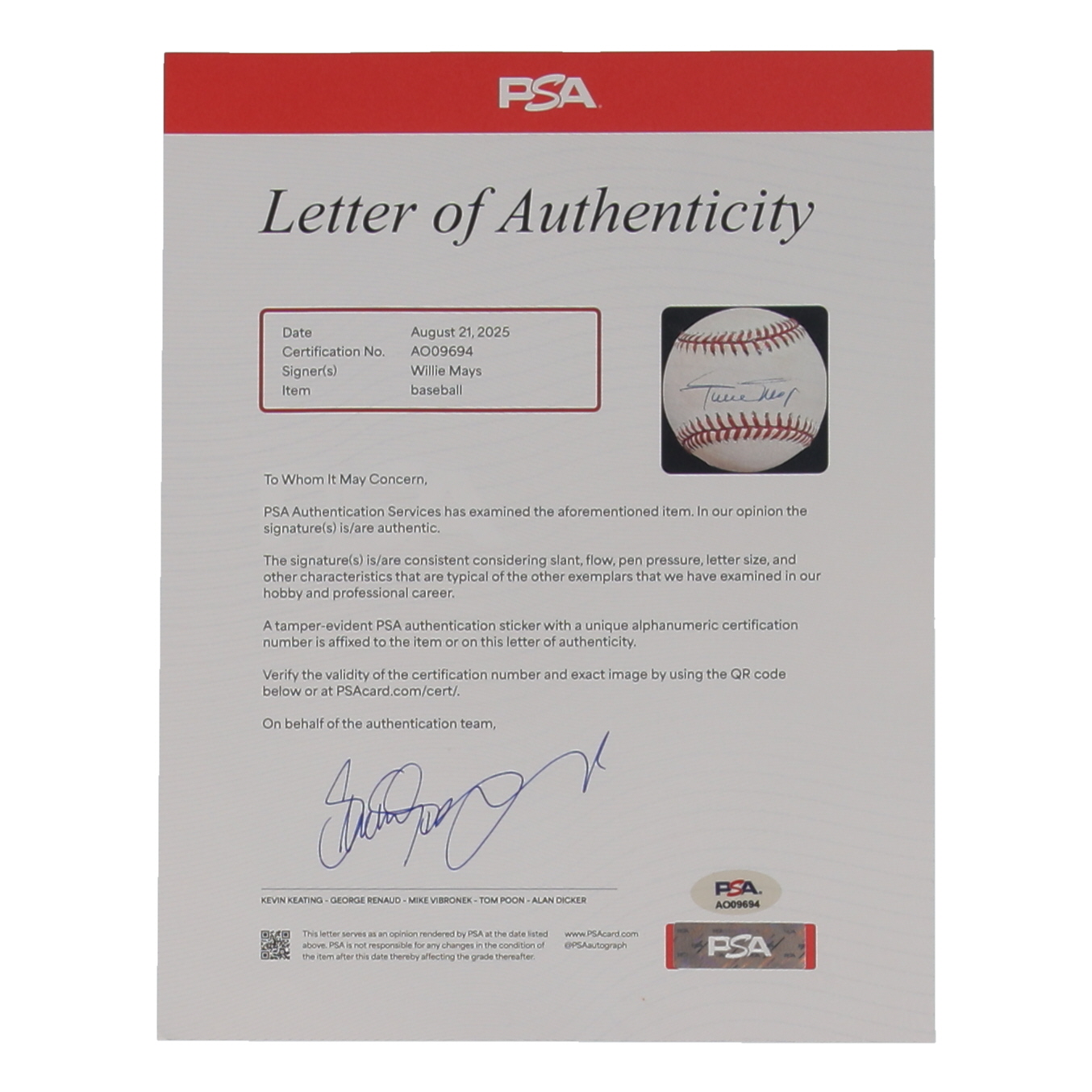 Willie Mays Signed ONL Baseball (PSA) at PristineAuction.com Willie Mays Signed ONL Baseball (PSA) at PristineAuction.com