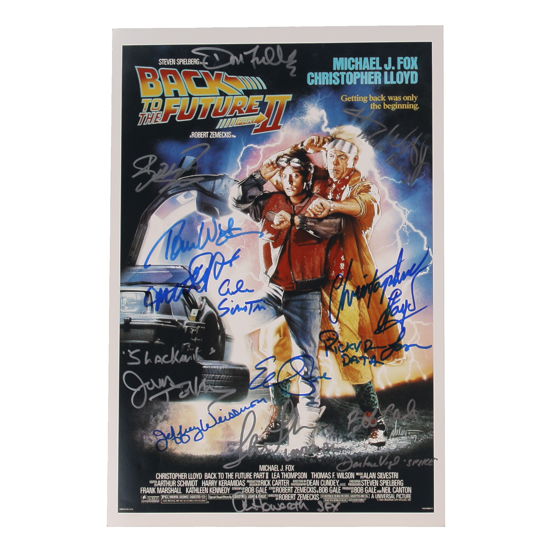 Back to the Future: Part II | 12x18 Poster Cast-Signed by (15) with Michael J. Fox, Christopher Lloyd, Lea Thompson (ACOA) at PristineAuction.com Back to the Future: Part II | 12x18 Poster Cast-Signed by (15) with Michael J. Fox, Christopher Lloyd, Lea Thompson (ACOA) at PristineAuction.com