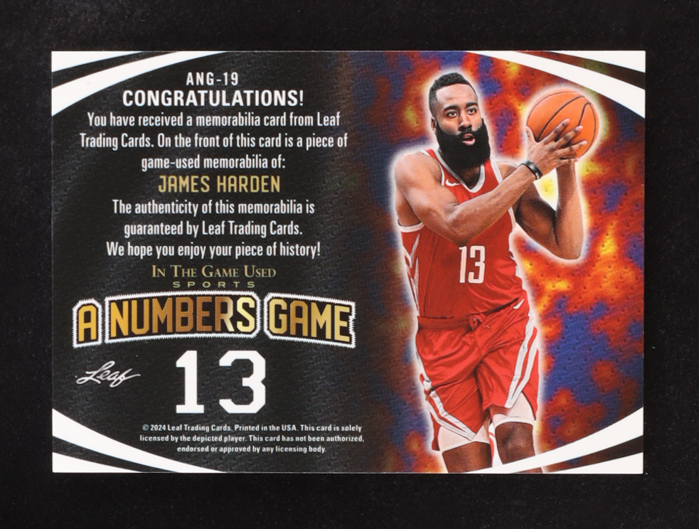 James Harden 2024 Leaf ITG Used Sports A Numbers Game Crystal Rainbow #ANG19 #2/50 at PristineAuction.com James Harden 2024 Leaf ITG Used Sports A Numbers Game Crystal Rainbow #ANG19 #2/50 at PristineAuction.com