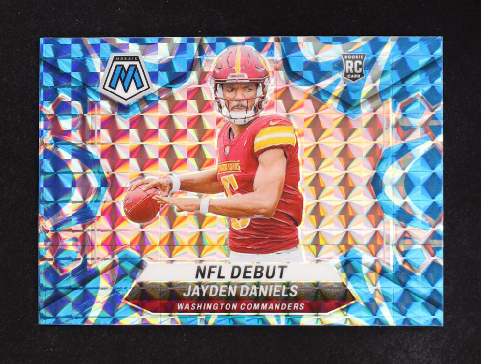 Jayden Daniels 2024 Panini Mosaic Mosaic Reactive Blue #272 DEB RC at PristineAuction.com Jayden Daniels 2024 Panini Mosaic Mosaic Reactive Blue #272 DEB RC at PristineAuction.com