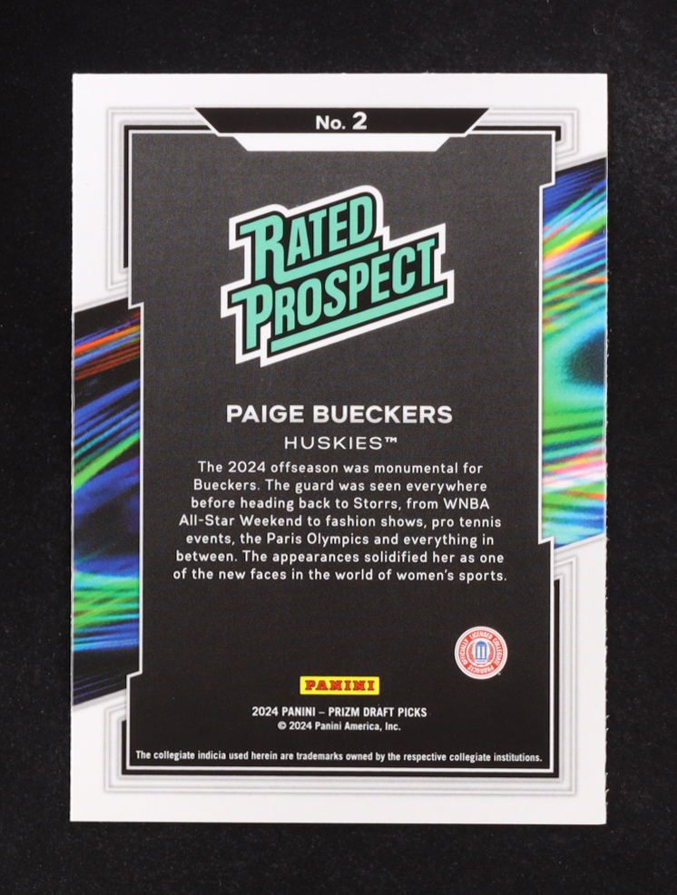 Paige Bueckers 2024-25 Panini Prizm Draft Picks Rated Prospect Prizms Silver #2 RC at PristineAuction.com Paige Bueckers 2024-25 Panini Prizm Draft Picks Rated Prospect Prizms Silver #2 RC at PristineAuction.com