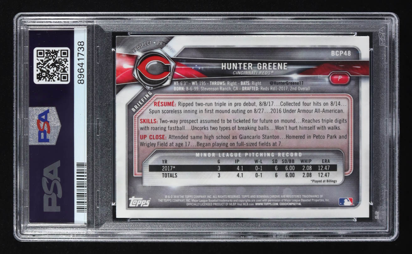 Hunter Greene 2018 Bowman Prospects Chrome #48 RC (PSA 10) at PristineAuction.com Hunter Greene 2018 Bowman Prospects Chrome #48 RC (PSA 10) at PristineAuction.com