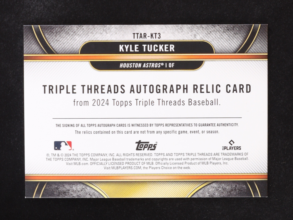 Kyle Tucker 2024 Topps Triple Threads Relics #TTRKT3 #27/36 at PristineAuction.com Kyle Tucker 2024 Topps Triple Threads Relics #TTRKT3 #27/36 at PristineAuction.com