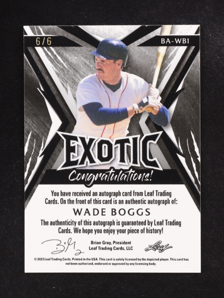 Wade Boggs 2023 Leaf Exotic Autographs Rainbow #BAWB1 #6/6 at PristineAuction.com Wade Boggs 2023 Leaf Exotic Autographs Rainbow #BAWB1 #6/6 at PristineAuction.com