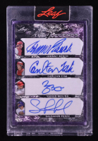 Johnny Bench / Carlton Fisk / Yadier Molina / Salvador Perez 2024 Leaf The 4 Legends Signatures Purple #T4L1 #4/5 at PristineAuction.com