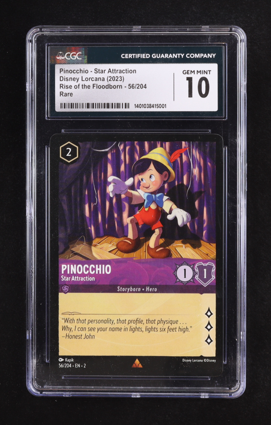 Pinocchio 2024 Disney Lorcana Star Attraction / Rise of the Floodborn #56 (CGC 10) at PristineAuction.com Pinocchio 2024 Disney Lorcana Star Attraction / Rise of the Floodborn #56 (CGC 10) at PristineAuction.com