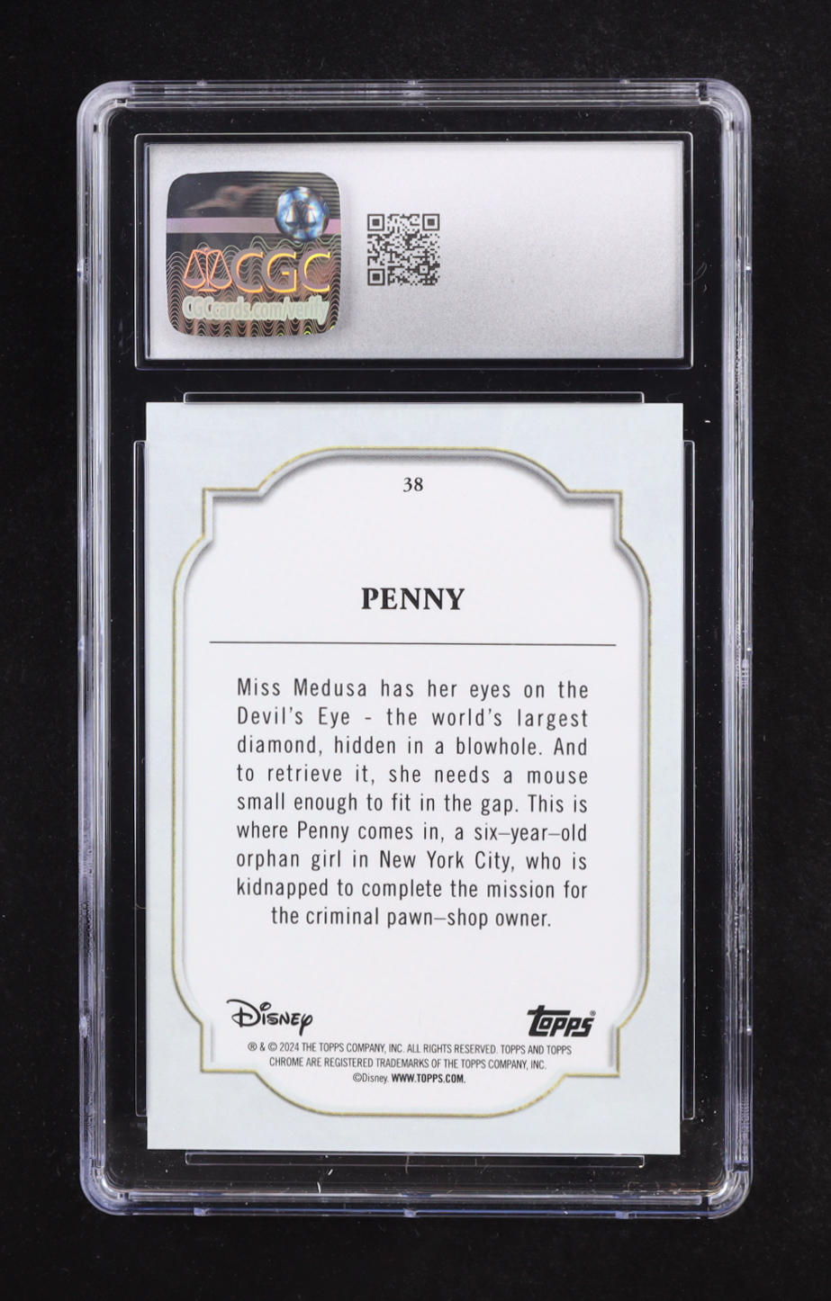 Penny 2024 Topps Chrome Disney Sapphire #38 (CGC 10) at PristineAuction.com Penny 2024 Topps Chrome Disney Sapphire #38 (CGC 10) at PristineAuction.com