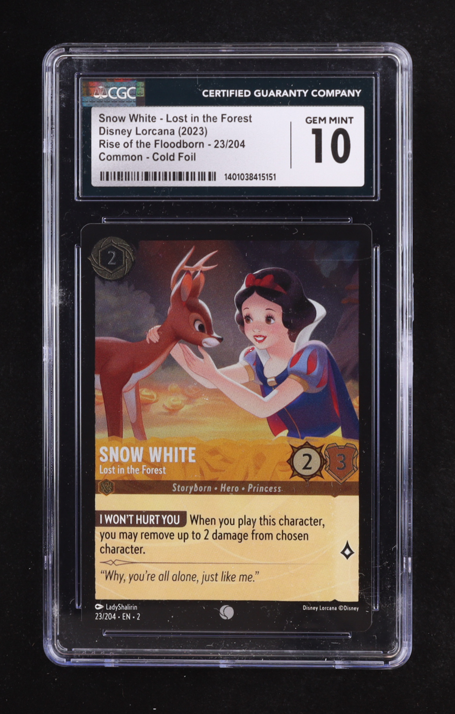 Snow White 2023 Disney Lorcana Lost in the Forest / Rise of the Floodborn #23 (CGC 10) at PristineAuction.com Snow White 2023 Disney Lorcana Lost in the Forest / Rise of the Floodborn #23 (CGC 10) at PristineAuction.com