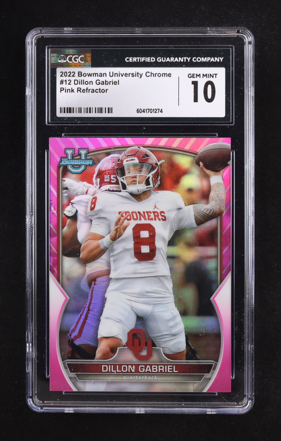 Dillon Gabriel 2022 Bowman University Chrome Pink Refractor #12 (CGC 10) at PristineAuction.com Dillon Gabriel 2022 Bowman University Chrome Pink Refractor #12 (CGC 10) at PristineAuction.com
