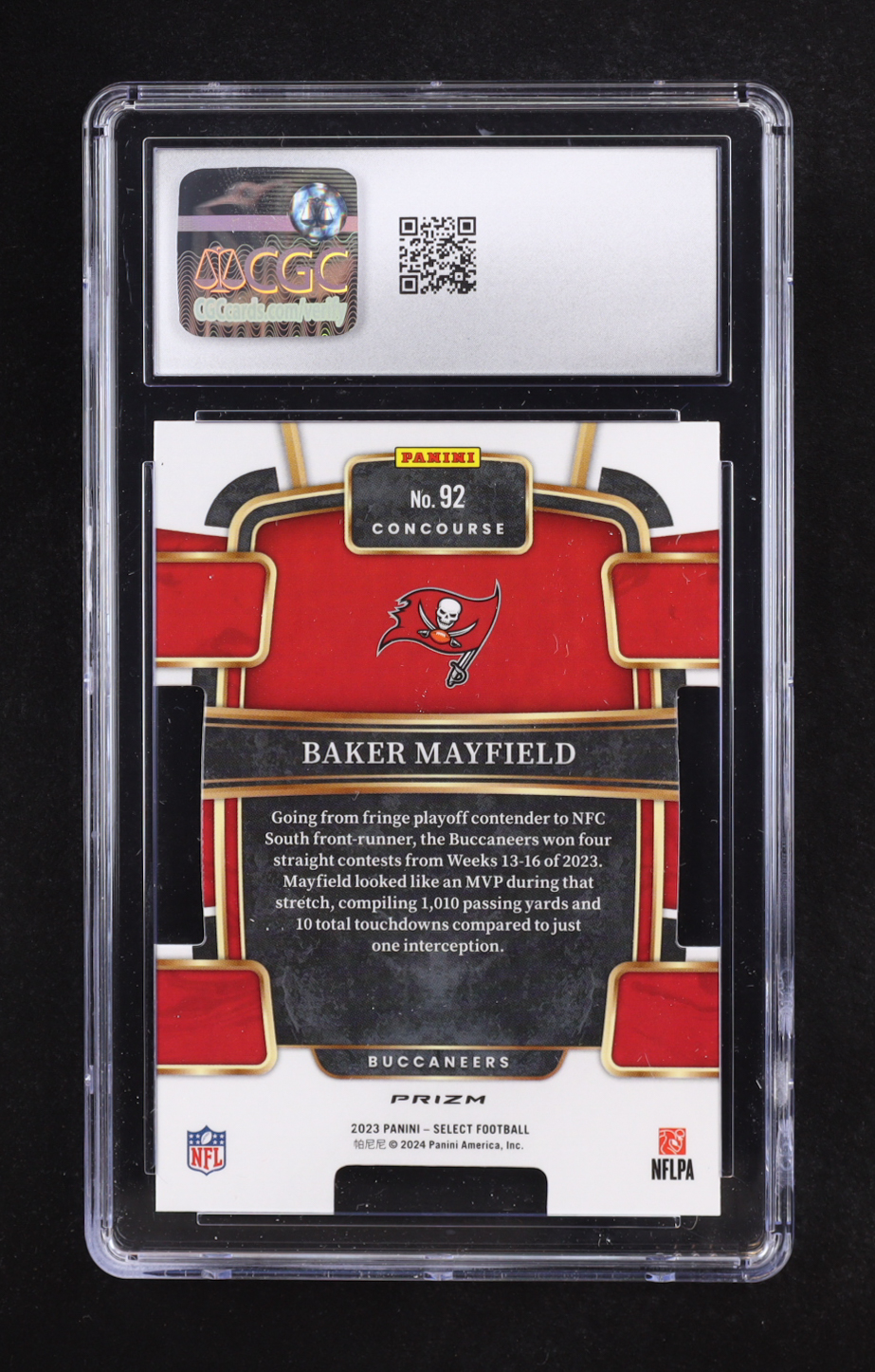 Baker Mayfield 2023 Select Black & Green Die-Cut #92 (CGC 10) at PristineAuction.com Baker Mayfield 2023 Select Black & Green Die-Cut #92 (CGC 10) at PristineAuction.com