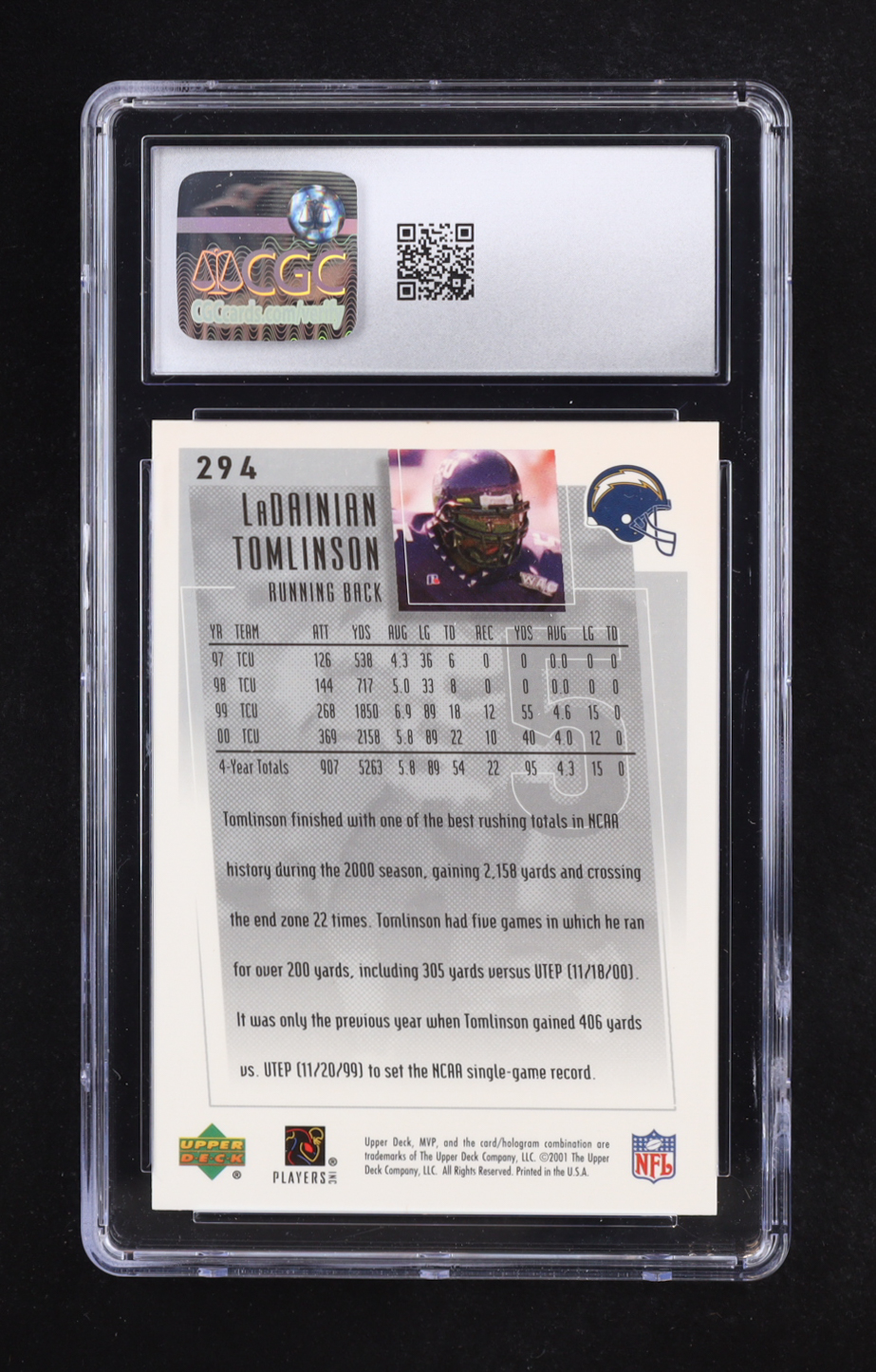 LaDainian Tomlinson 2001 Upper Deck MVP #294 (CGC 10) at PristineAuction.com LaDainian Tomlinson 2001 Upper Deck MVP #294 (CGC 10) at PristineAuction.com