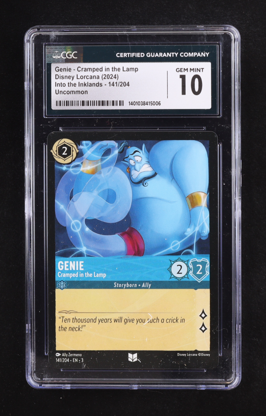 Genie 2024 Disney Lorcana Cramped in the Lamp / Into the Inklands #141 (CGC 10) at PristineAuction.com Genie 2024 Disney Lorcana Cramped in the Lamp / Into the Inklands #141 (CGC 10) at PristineAuction.com