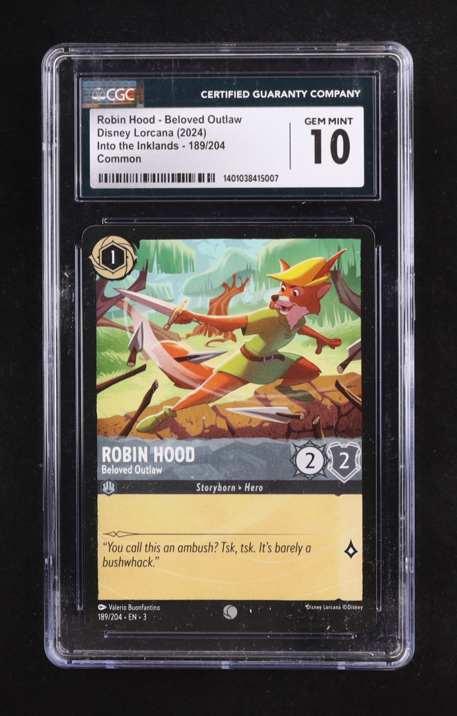 Robin Hood 2024 Disney Lorcana Beloved Outlaw / Into the Inklands #189 (CGC 10) at PristineAuction.com Robin Hood 2024 Disney Lorcana Beloved Outlaw / Into the Inklands #189 (CGC 10) at PristineAuction.com