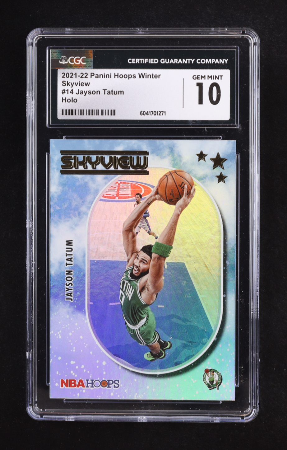 Jayson Tatum 2021-22 Hoops Winter Skyview Holo #14 (CGC 10) at PristineAuction.com Jayson Tatum 2021-22 Hoops Winter Skyview Holo #14 (CGC 10) at PristineAuction.com