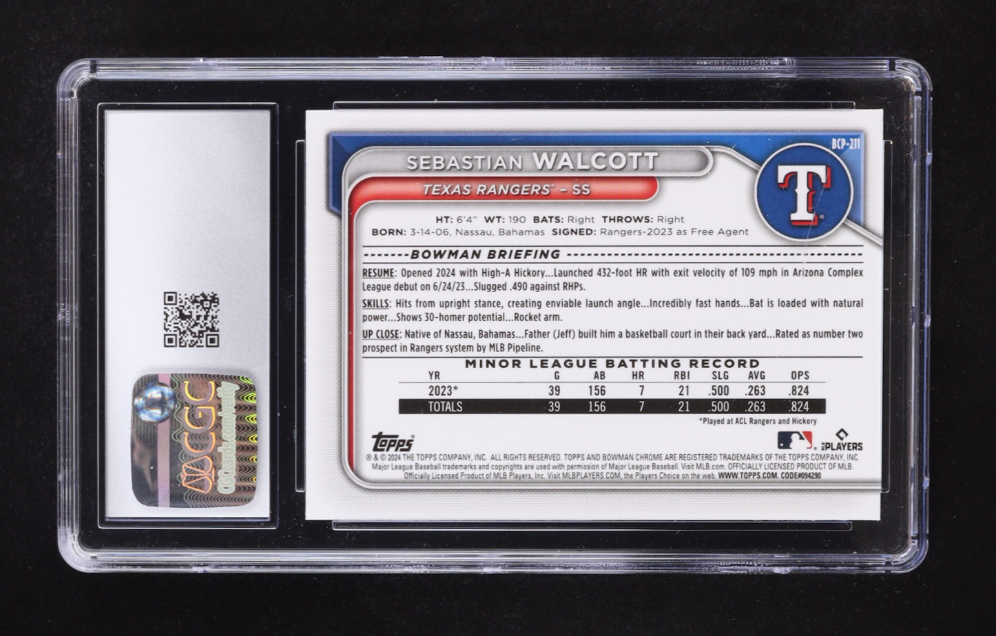 Sebastian Walcott 2024 Bowman Chrome Mega Box #BCP211 RC (CGC 10) at PristineAuction.com Sebastian Walcott 2024 Bowman Chrome Mega Box #BCP211 RC (CGC 10) at PristineAuction.com