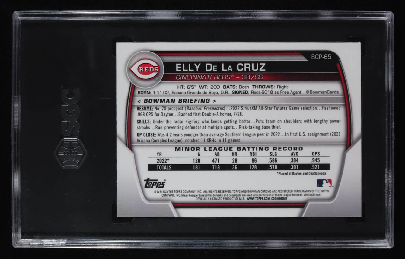 Elly De La Cruz 2023 Bowman Chrome Prospect Mega Box #BCP65 RC (SGC 10) at PristineAuction.com Elly De La Cruz 2023 Bowman Chrome Prospect Mega Box #BCP65 RC (SGC 10) at PristineAuction.com