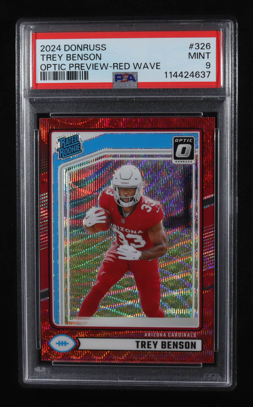 Trey Benson 2024 Donruss Optic Preview RR Red Wave #326 RC (PSA 9) at PristineAuction.com Trey Benson 2024 Donruss Optic Preview RR Red Wave #326 RC (PSA 9) at PristineAuction.com