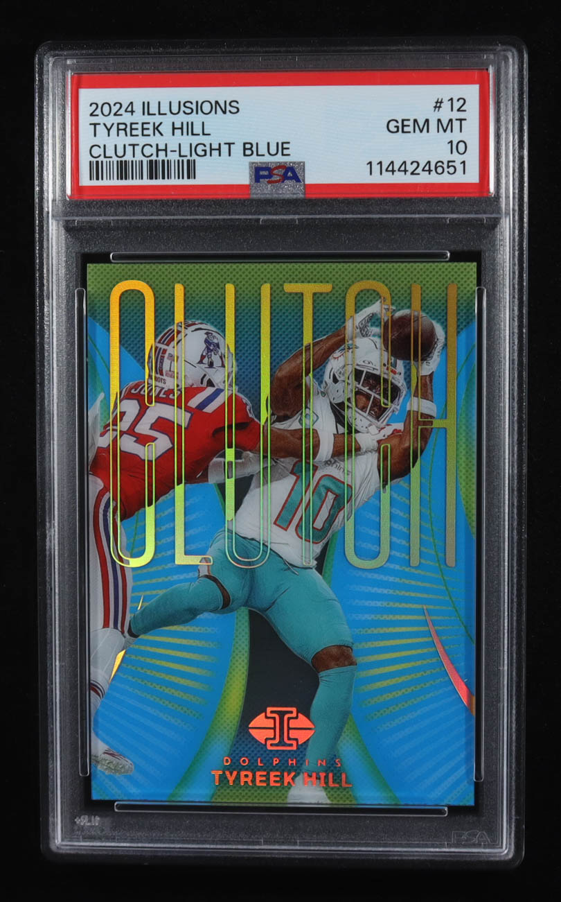 Tyreek Hills 2024 Illusions Clutch Light Blue #12 #94/299 (PSA 10) at PristineAuction.com Tyreek Hills 2024 Illusions Clutch Light Blue #12 #94/299 (PSA 10) at PristineAuction.com
