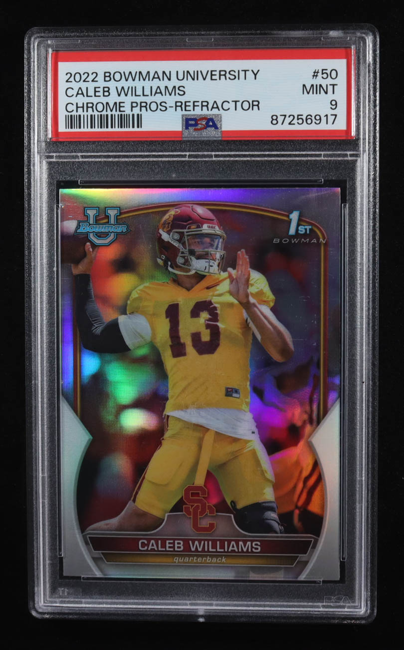 Caleb Williams 2022 Bowman Chrome Prospect University Refractor #50 RC (PSA 9) at PristineAuction.com Caleb Williams 2022 Bowman Chrome Prospect University Refractor #50 RC (PSA 9) at PristineAuction.com
