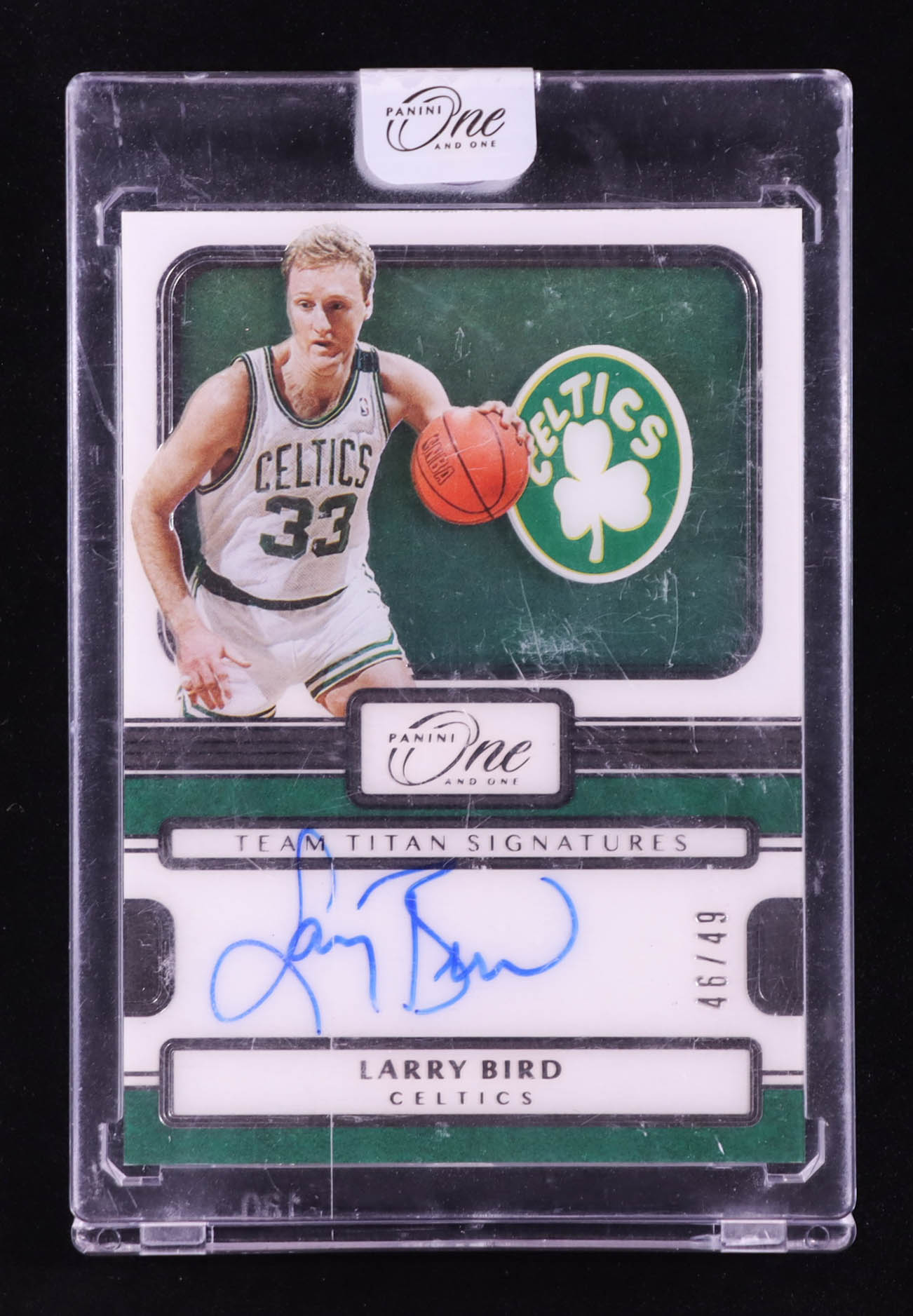 Larry Bird 2022-23 Panini One and One Team Titans Signatures #30 #46/49 at PristineAuction.com Larry Bird 2022-23 Panini One and One Team Titans Signatures #30 #46/49 at PristineAuction.com