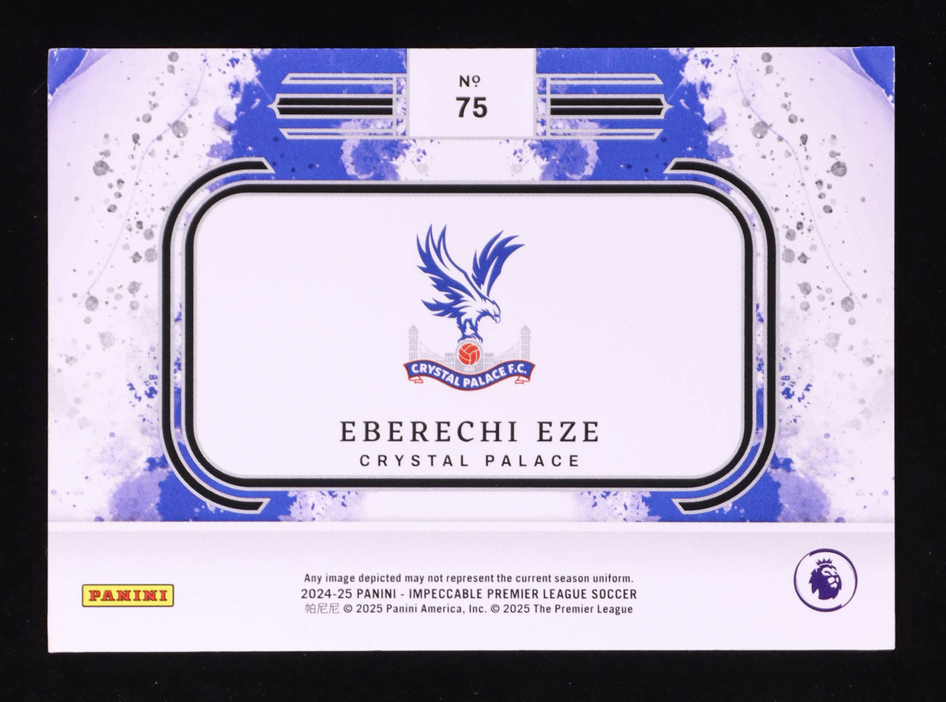 Eberechi Eze 2024-25 Panini Impeccable English Premier League Premier League Logo Silver #75 #37/39 at PristineAuction.com Eberechi Eze 2024-25 Panini Impeccable English Premier League Premier League Logo Silver #75 #37/39 at PristineAuction.com