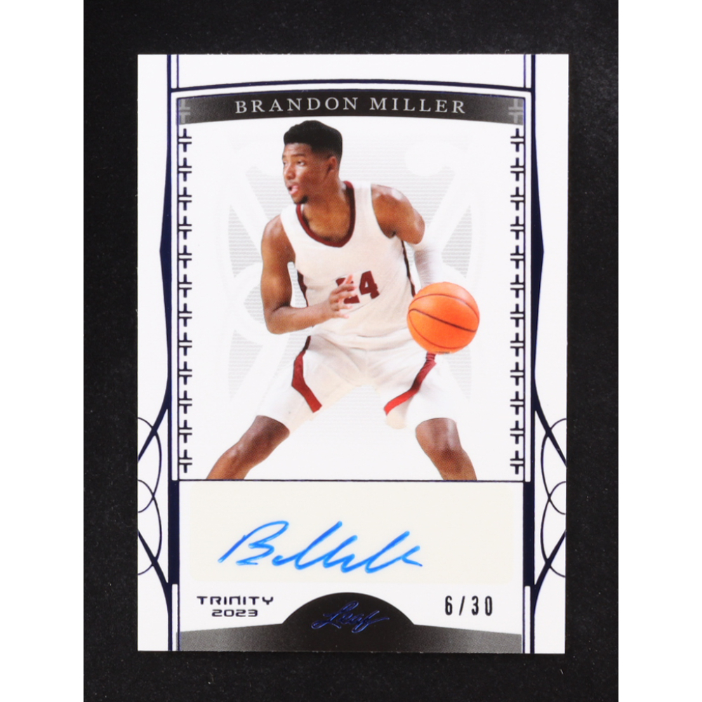 Brandon Miller 2023 Leaf Trinity Autographs Blue #BABM2 #6/30 RC at PristineAuction.com Brandon Miller 2023 Leaf Trinity Autographs Blue #BABM2 #6/30 RC at PristineAuction.com