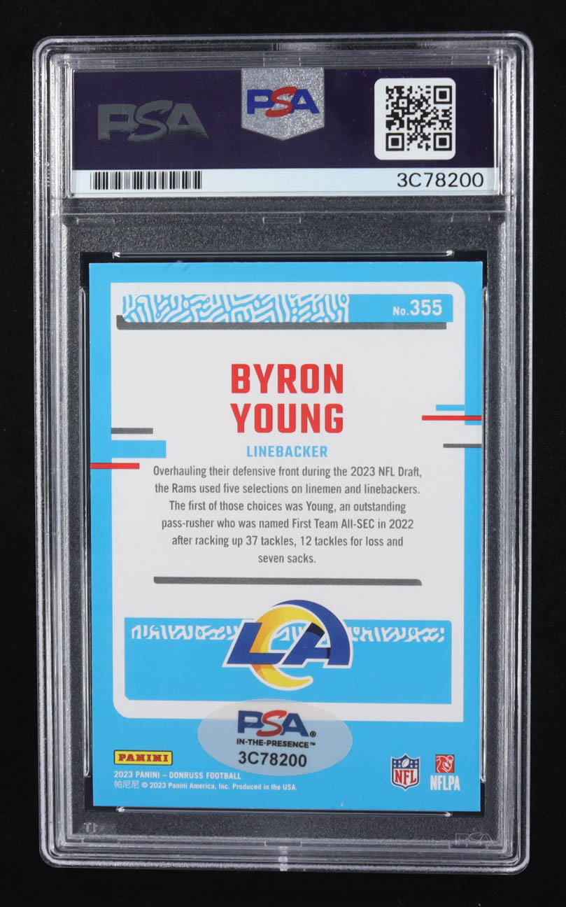 Byron Young Signed 2023 Panini Donruss RR #355 RC (PSA) at PristineAuction.com Byron Young Signed 2023 Panini Donruss RR #355 RC (PSA) at PristineAuction.com