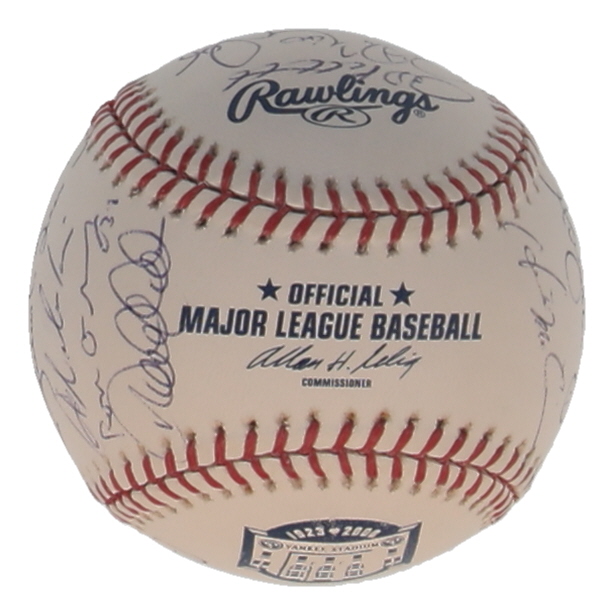2008 Yankees Stadium Commemorative OML Baseball Team-Signed by (23) with Mariano Rivera, Mike Mussina, Derek Jeter, Alex Rodriguez (JSA) at PristineAuction.com 2008 Yankees Stadium Commemorative OML Baseball Team-Signed by (23) with Mariano Rivera, Mike Mussina, Derek Jeter, Alex Rodriguez (JSA) at PristineAuction.com