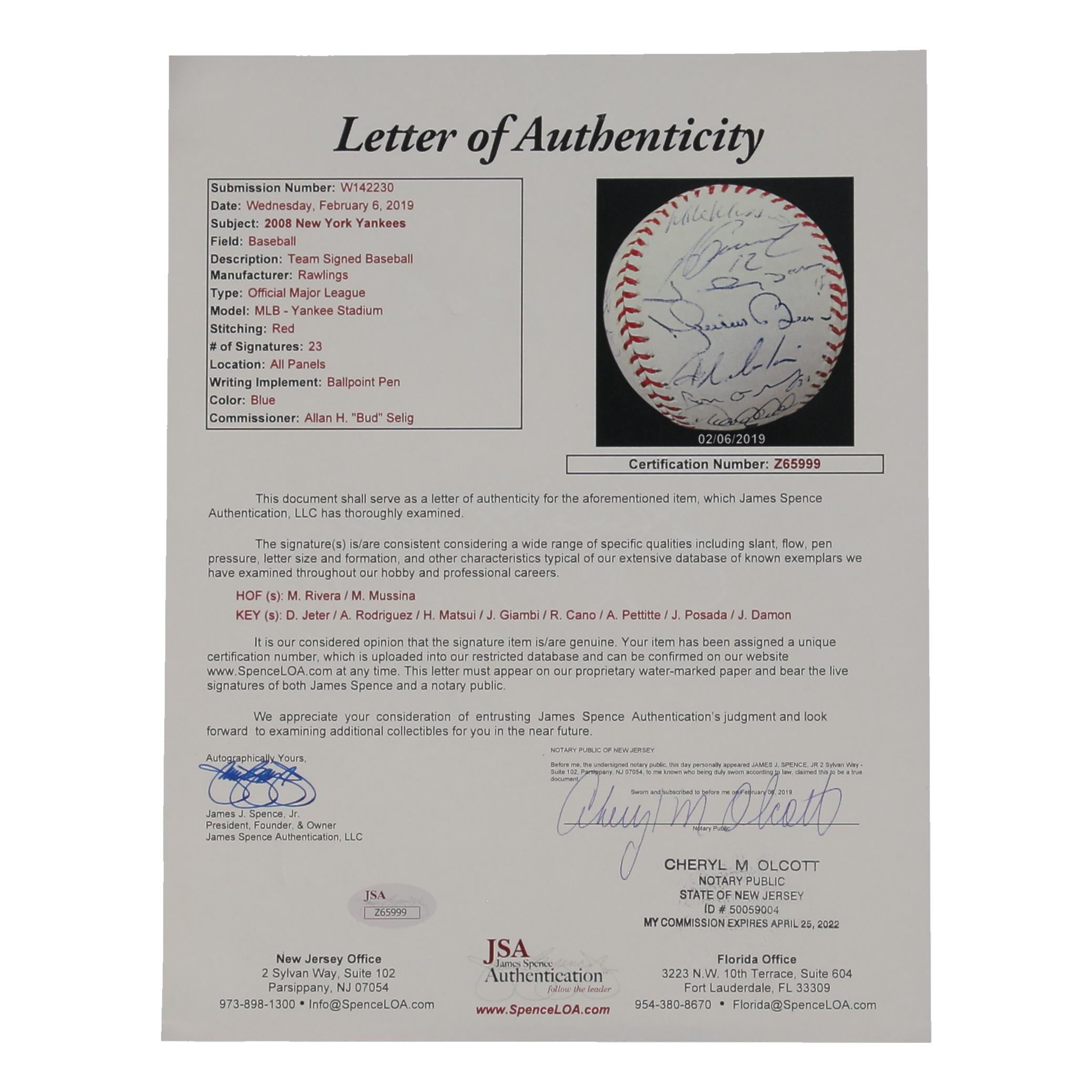 2008 Yankees Stadium Commemorative OML Baseball Team-Signed by (23) with Mariano Rivera, Mike Mussina, Derek Jeter, Alex Rodriguez (JSA) at PristineAuction.com 2008 Yankees Stadium Commemorative OML Baseball Team-Signed by (23) with Mariano Rivera, Mike Mussina, Derek Jeter, Alex Rodriguez (JSA) at PristineAuction.com