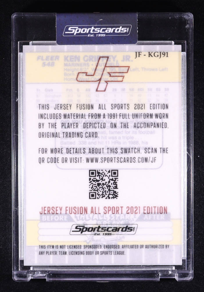 Ken Griffey Jr. 2021 Fleer Jersey Fusion Game-Used Patch #548 #JF-KG91 RC at PristineAuction.com Ken Griffey Jr. 2021 Fleer Jersey Fusion Game-Used Patch #548 #JF-KG91 RC at PristineAuction.com