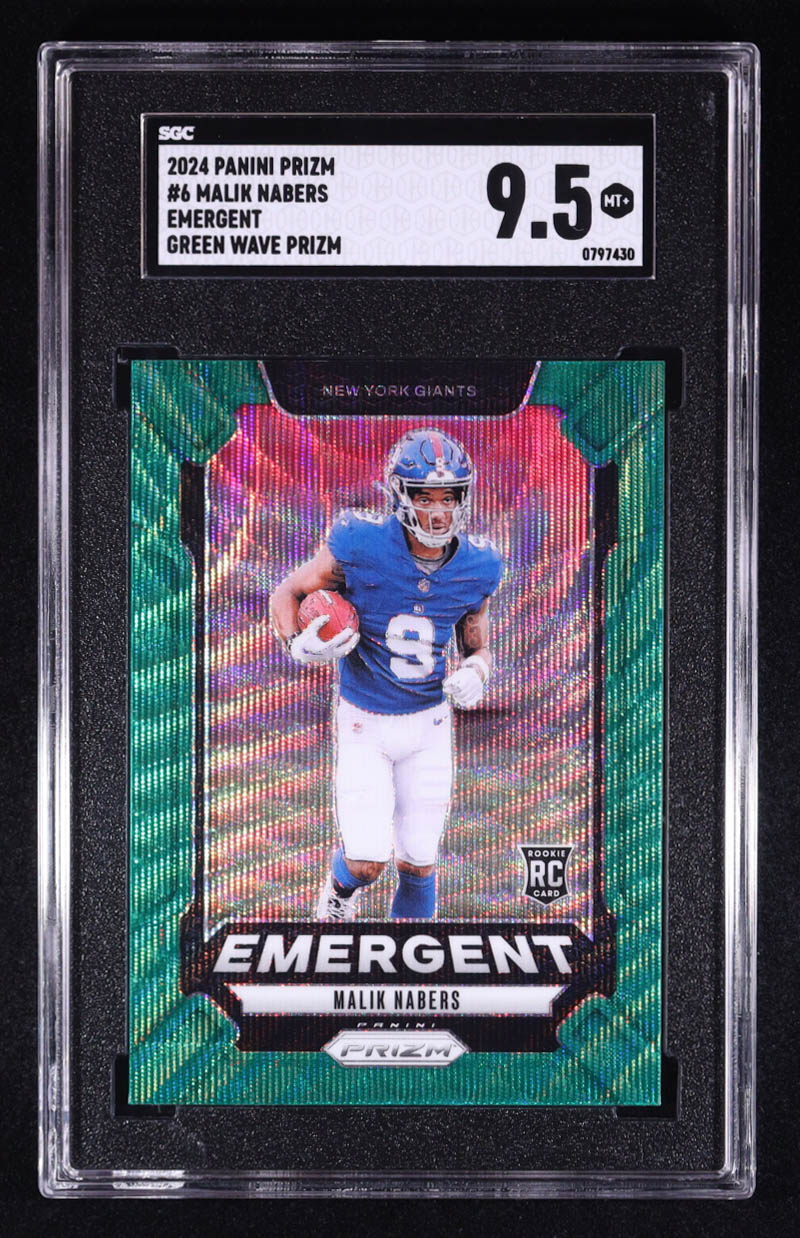 Malik Nabers 2024 Panini Prizm Emergent Green Wave #6 RC (SGC 9.5) at PristineAuction.com Malik Nabers 2024 Panini Prizm Emergent Green Wave #6 RC (SGC 9.5) at PristineAuction.com