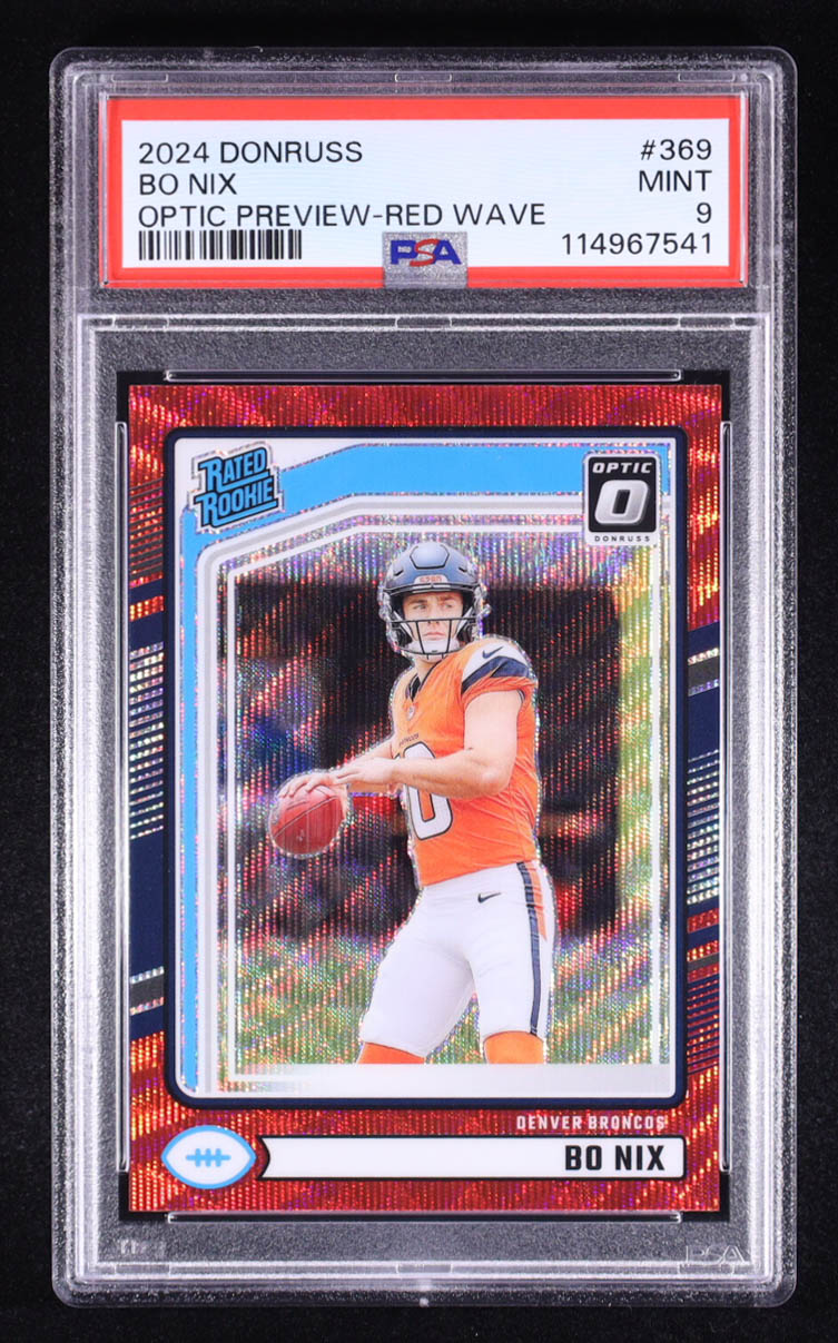 Bo Nix 2024 Panini Donruss Optic Preview Red Wave RR #369 RC (PSA 9) at PristineAuction.com Bo Nix 2024 Panini Donruss Optic Preview Red Wave RR #369 RC (PSA 9) at PristineAuction.com