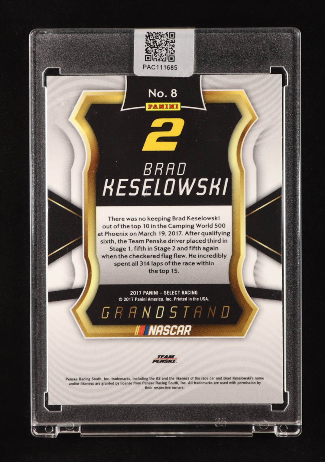 Brad Keselowski Signed 2017 Select #8 (PA) at PristineAuction.com Brad Keselowski Signed 2017 Select #8 (PA) at PristineAuction.com