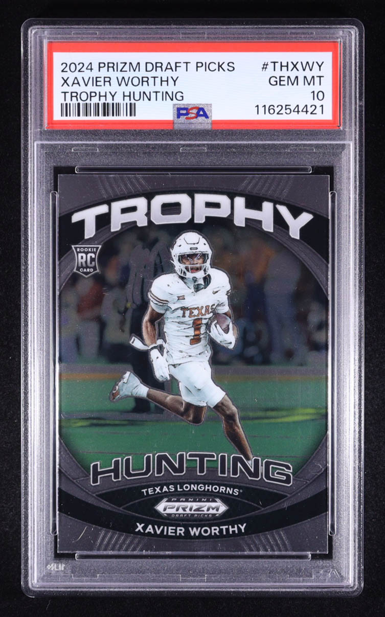Xavier Worthy 2024 Panini Prizm Draft Picks Trophy Hunting #THXWY RC (PSA 10) at PristineAuction.com Xavier Worthy 2024 Panini Prizm Draft Picks Trophy Hunting #THXWY RC (PSA 10) at PristineAuction.com