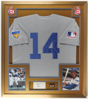Ernie Banks Signed Custom Framed Cut Display with Jersey & Banks HOF Pin (JSA) at PristineAuction.com