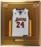 Kobe Bryant Custom Framed Adidas Authentic Jersey Display with (2) NBA Finals Pins & (2) Cloth Team Logo Patches at PristineAuction.com