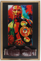 Mike Tyson Signed Custom Framed Vintage 1960 "Jack Dempsey Model" Everlast Boxing Gloves Display With Art Print (Tyson & PSA) at PristineAuction.com