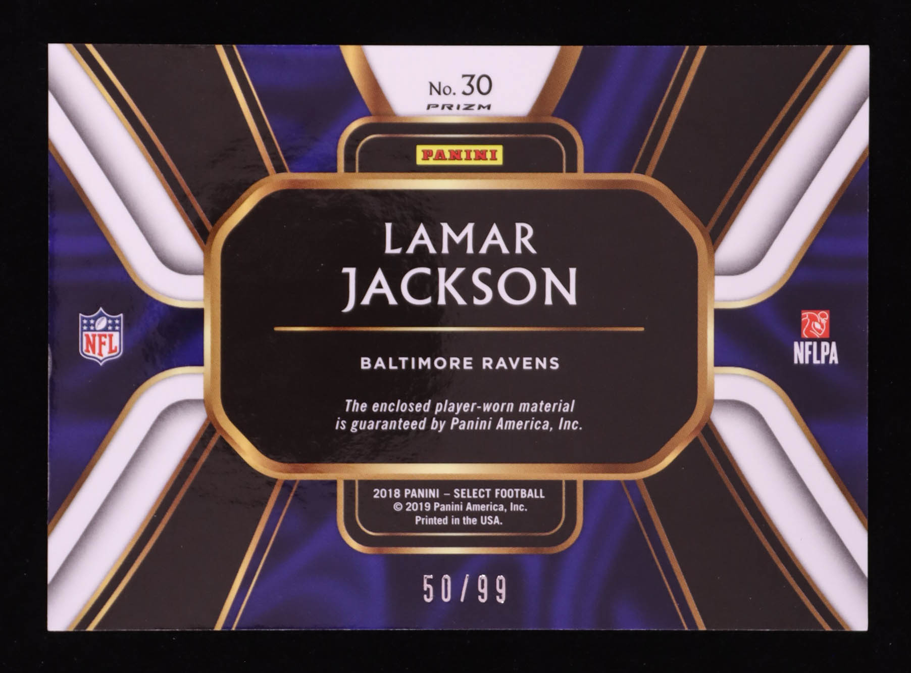 Lamar Jackson 2018 Select Jumbo Rookie Swatches Prizm #30 RC #50/99 at PristineAuction.com Lamar Jackson 2018 Select Jumbo Rookie Swatches Prizm #30 RC #50/99 at PristineAuction.com