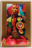 Mike Tyson Signed Custom Framed Everlast Boxing Gloves Display with Art Print (Tyson & PSA) at PristineAuction.com