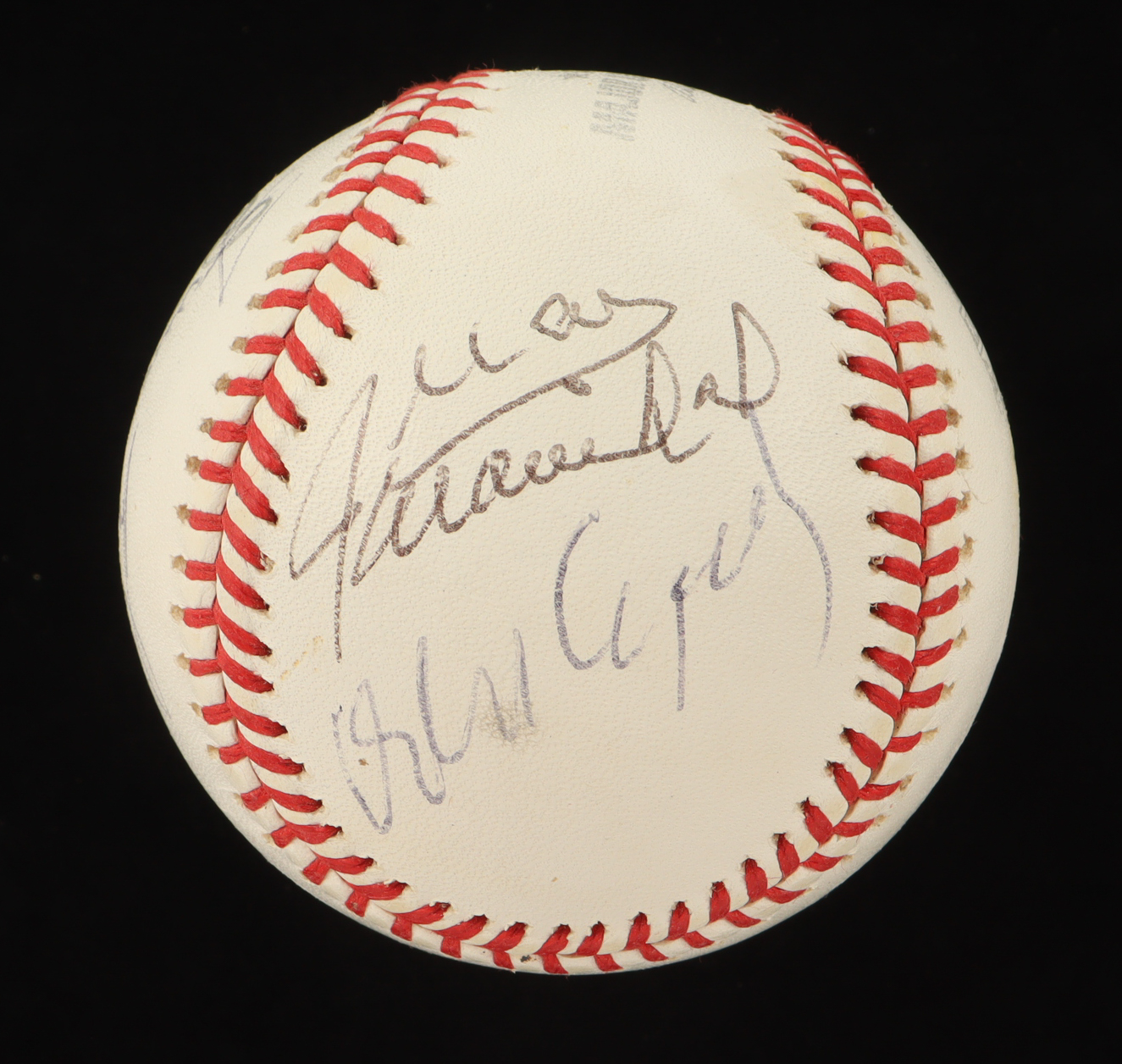 OML Signature HOF Logo Baseball Signed by (5) with Willie Mays, Orlando Cepeda, Juan Marichal, Willie McCovey (PSA) at PristineAuction.com OML Signature HOF Logo Baseball Signed by (5) with Willie Mays, Orlando Cepeda, Juan Marichal, Willie McCovey (PSA) at PristineAuction.com