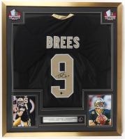 Drew Brees Signed Custom Framed Jersey Display with HOF Pin & HOF Cloth Logo Patches (Beckett) at PristineAuction.com