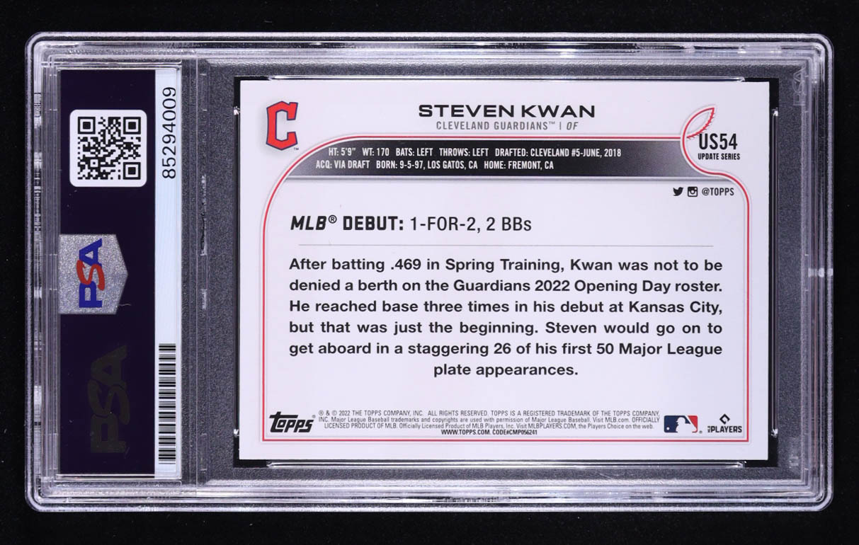 Steven Kwan Signed 2022 Topps Update #US54 RC (PSA) at PristineAuction.com Steven Kwan Signed 2022 Topps Update #US54 RC (PSA) at PristineAuction.com