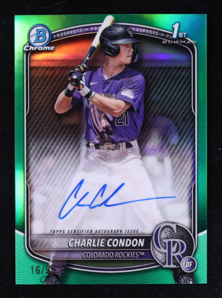 Charlie Condon 2025 Bowman Chrome Prospect Autographs Green Refractors #CPACC RC #16/99